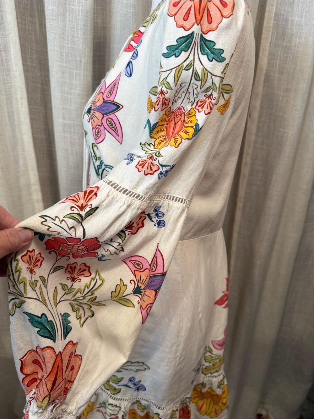FARM Rio Floral Mini Dress Boho Long Sleeve Tassel Tie Size Small - Picture 8 of 16